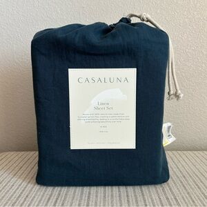 NWT King 100% Linen Sheet Set Dark Mineral Blue - Casaluna